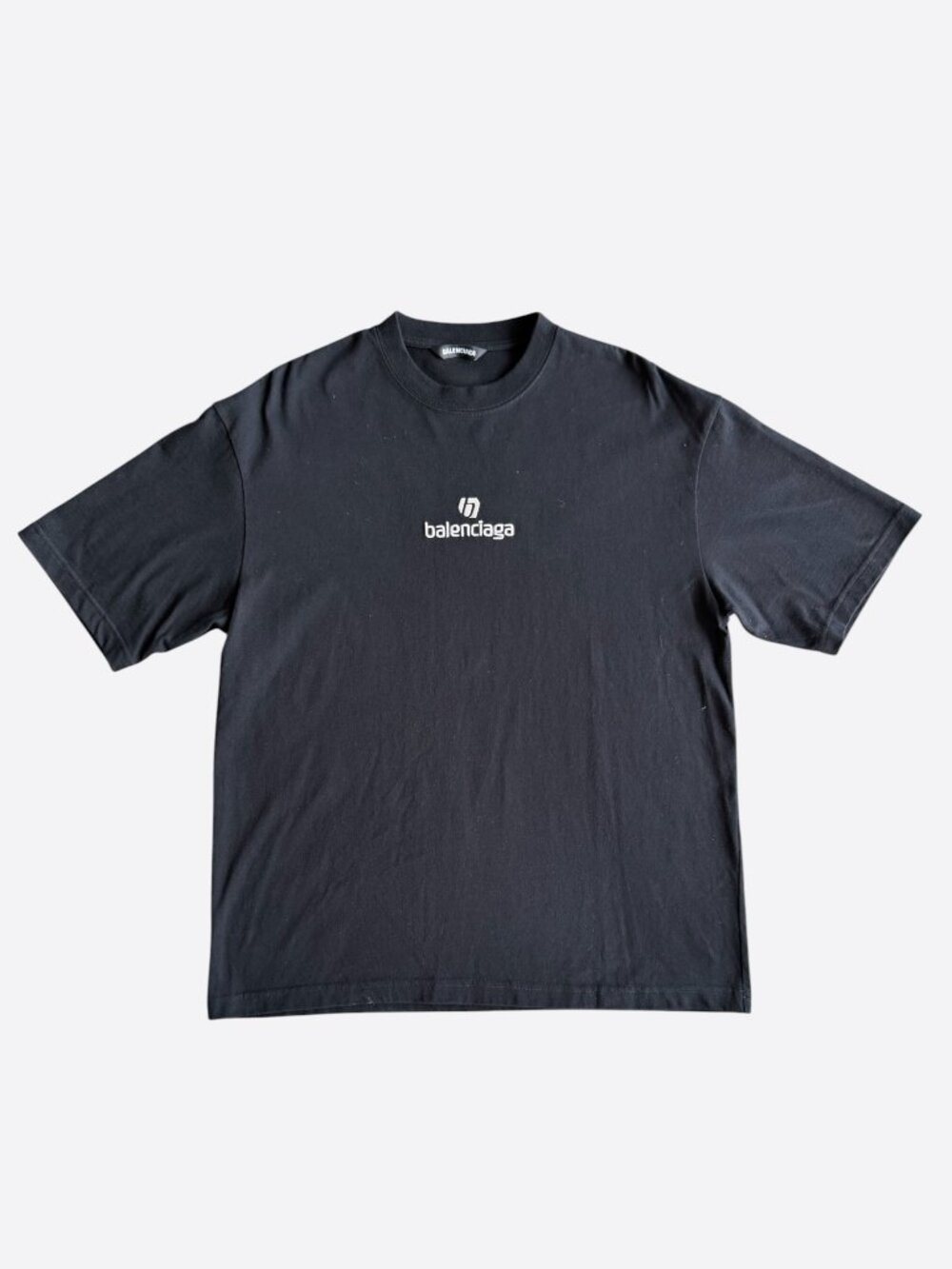 Balenciaga Black & White Embroidered Logo T-Shirt